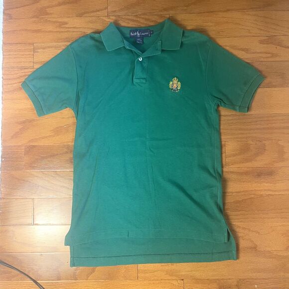 Vintage 1990s Ralph Lauren Green Polo Top M Crest Logo Preppy Old School Classic - Picture 7 of 8